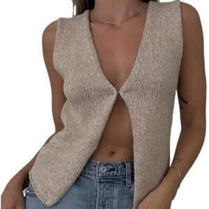 Khaki crochet vest top S NWOT